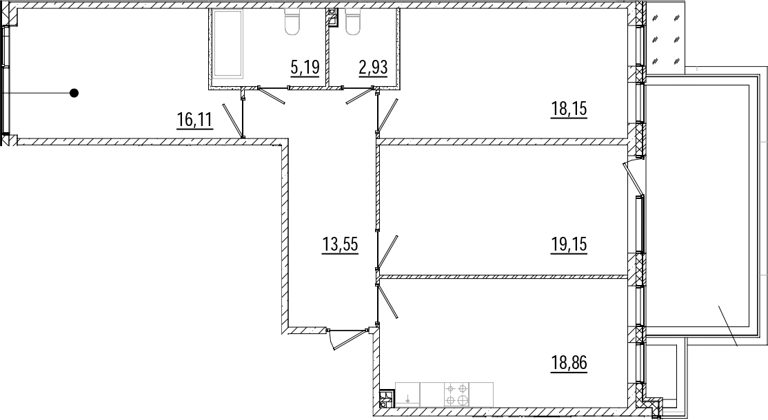 3-комнатная квартира 98.46 м², 1/9 эт., ЖК «Мануфактура James Beck»